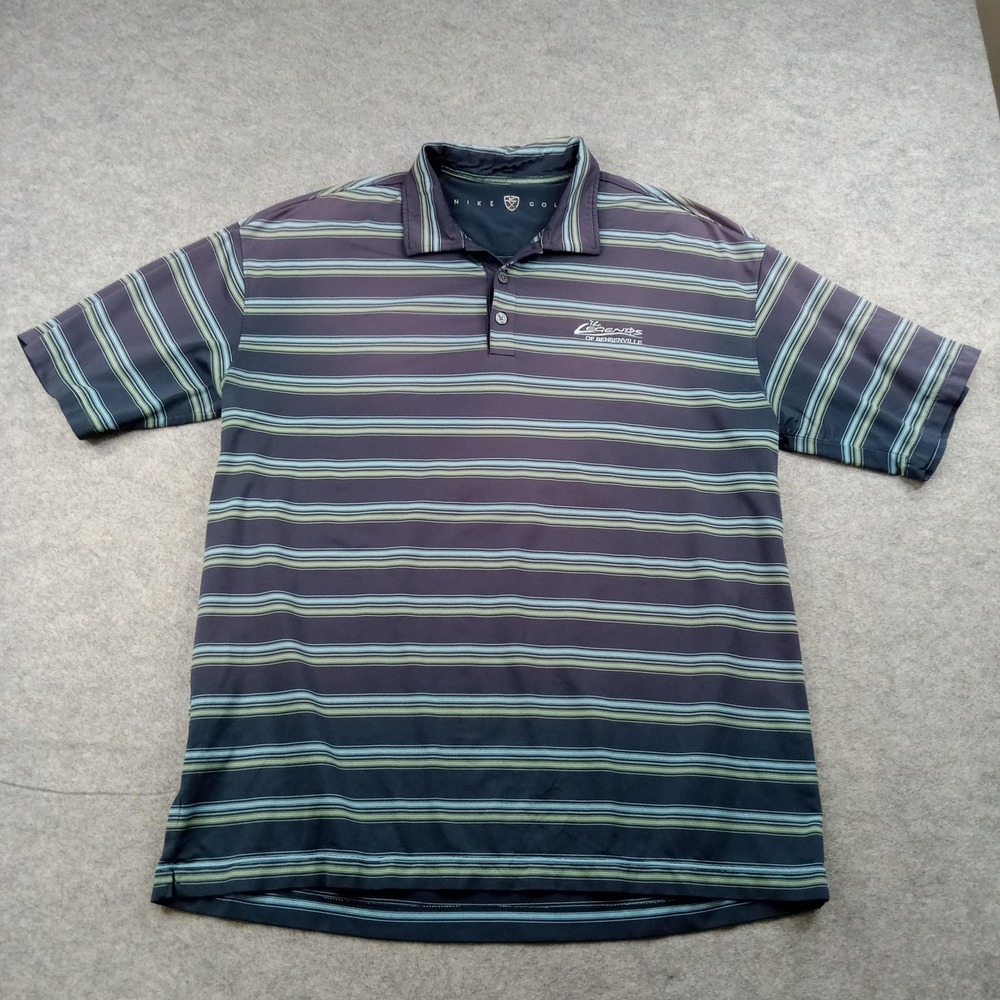 Nike Golf Polo Shirt Mens XL Blue Stripe Performance Stretch‎ Top Short Sleeve